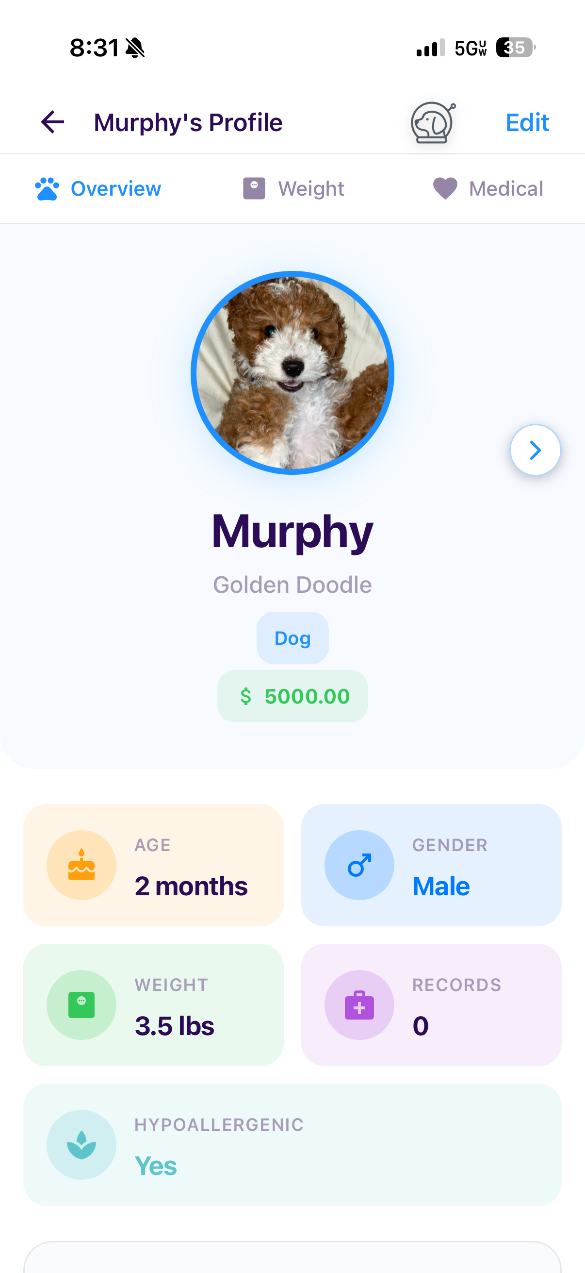 Pet profile